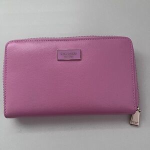 Kate Spade Pink Leather Zip Around Wallet Gold Hardware New